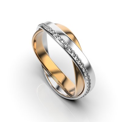 Обручальное кольцо с комбинированных металлов, с бриллиантами 223402421 от производителя ювелирных украшений LUNET JEWELLERY по цене $600 грн.