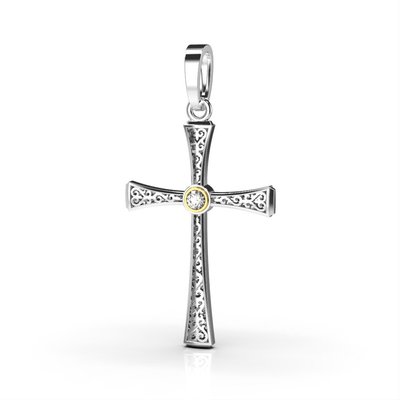 Крестик с комбинированных металлов, с бриллиантом 17961121