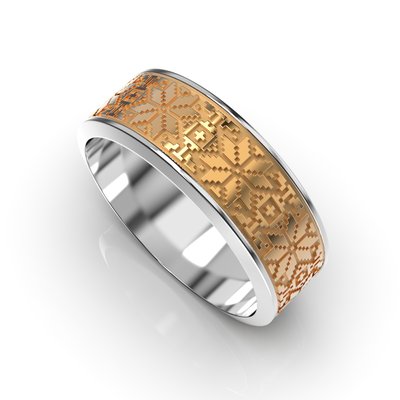 Обручальное кольцо "Вышиванка" с комбинированных металлов, без вставки 223822400 от производителя ювелирных украшений LUNET JEWELLERY по цене $344 грн.
