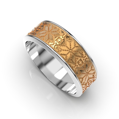 Обручальное кольцо "Вышиванка" с комбинированных металлов, без вставки 223822400 от производителя ювелирных украшений LUNET JEWELLERY по цене 13 932 грн грн.