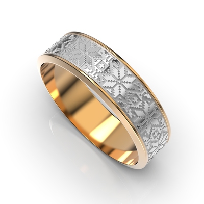 Обручальное кольцо "Вышиванка" с комбинированных металлов, без вставки 223851100 от производителя ювелирных украшений LUNET JEWELLERY по цене 17 375 грн грн.