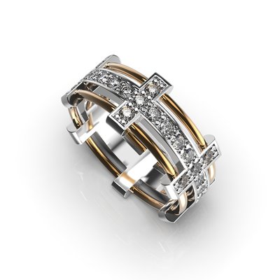 Обручка з комбінованих металів, з діамантами 214341121 від виробника ювелірних прикрас LUNET JEWELLERY по ціні 53 048 грн грн.