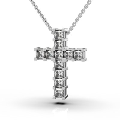 Кольє "Хрестик" з білого золота, з діамантами 125101121 від виробника ювелірних прикрас LUNET JEWELLERY по ціні 57 086 грн грн.