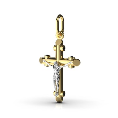 Крестик "Детский" с комбинированных металлов, с бриллиантами 11502422