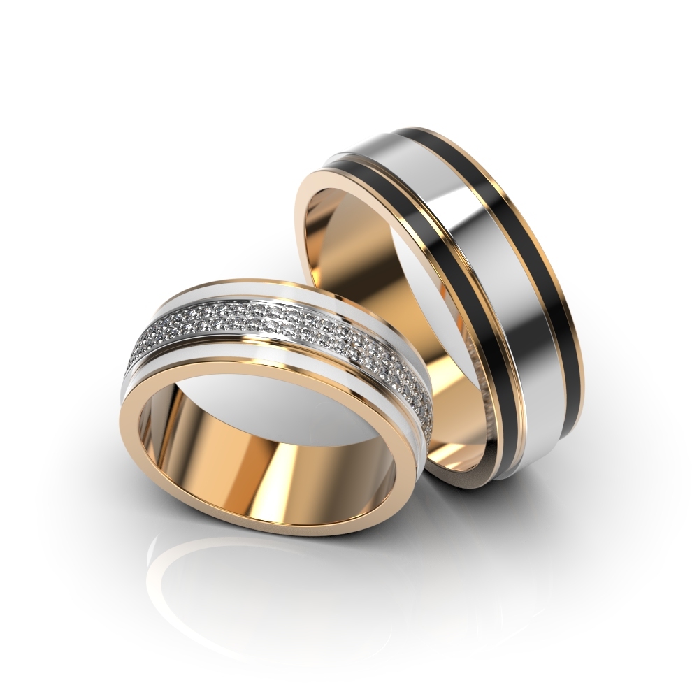 White&Red Gold Enamel and Diamond Wedding Ring 230312421